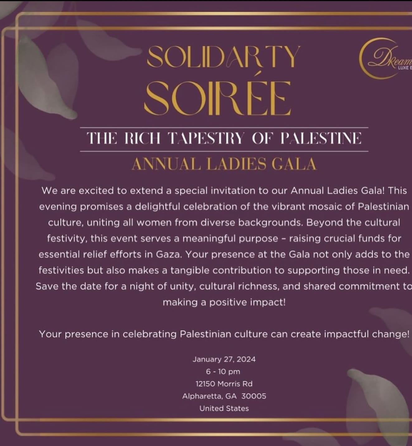 Solidarity Soiree: The Rich Tapestry of Palestine- Annual Ladies Gala